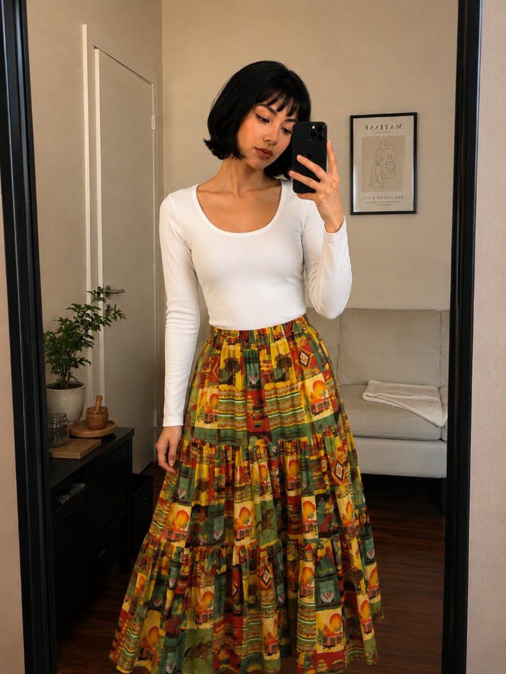 Vintage Camille Oliver Southwestern Western Tiered Maxi Skirt Summer USA Medium
